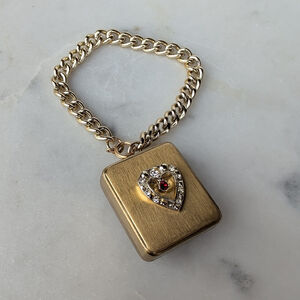Vintage Gold Tone Music Box Charm Bracelet With A Heart Japan